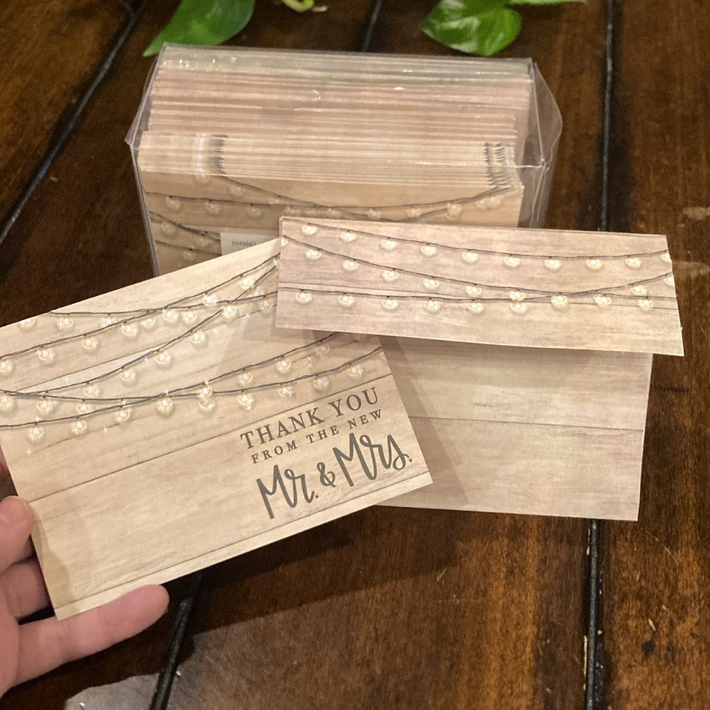 NWT Studio His & Hers Wedding Thank You Cards - Rustic Wood and Lights